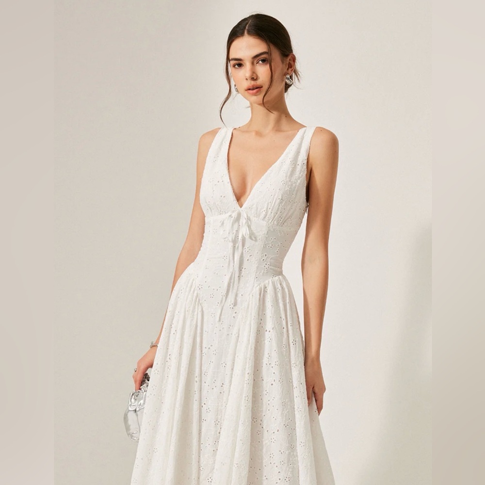 NWT Commense Cotton Embroidered Back Lace-Up Dress Sz XS - Picture 4 of 6